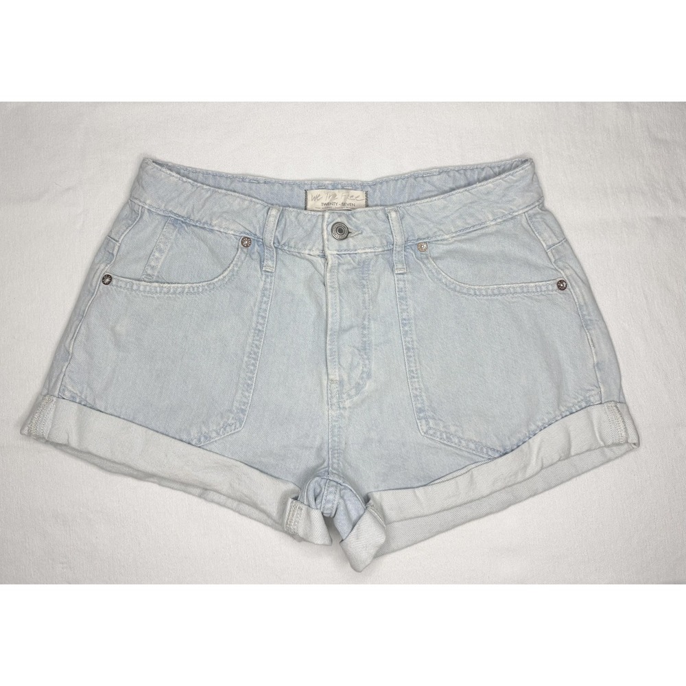 We The Free Beginners Luck Shorts Womens S 27 Rookie Wash Blue Low Denim Cuffed - Picture 3 of 12